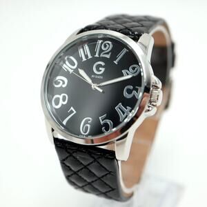 Guess Black Silver Tone Watch 38mm Dial Quilted Leather Strap w New Battery